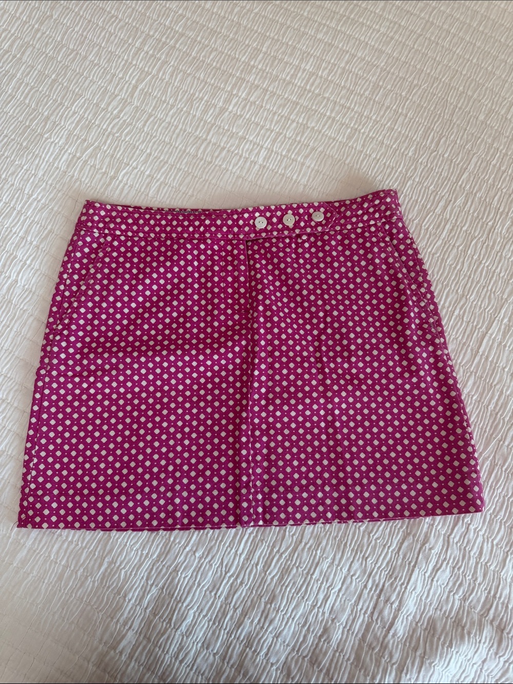 J. Crew Fuchsia Mini Skirt with White Dot Pattern